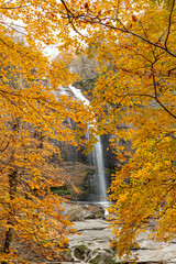 View of the waterfall in autumn. Waterfall in autumn colors. Suuctu Waterfalls, Bursa, Turkey.