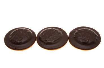 chocolate biscuit cookies with orange jam isolated