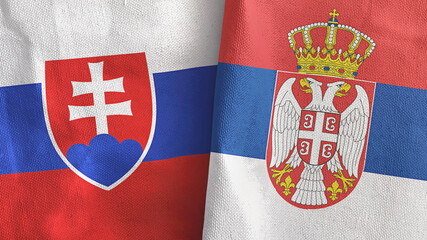 Serbia and Slovakia two flags textile cloth 3D rendering