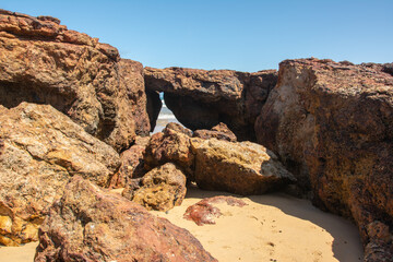 Fototapeta na wymiar View of the spectacular Forrest Caves at low tide on Surf Beach, Phillip Island, Victoria, Australia