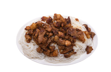 rice noodles with meat isolated