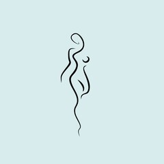 woman nude line illustration logo design vector