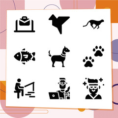 Simple set of 9 icons related to cats