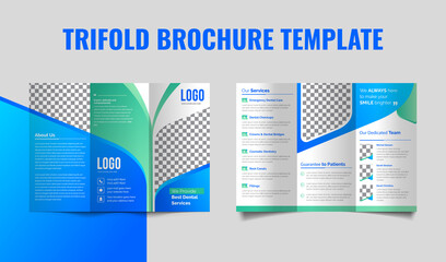 Medical dental trifold brochure template.  Blue and green color trifold brochure