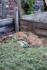 Composting garden waste to convert it to enriched soil.