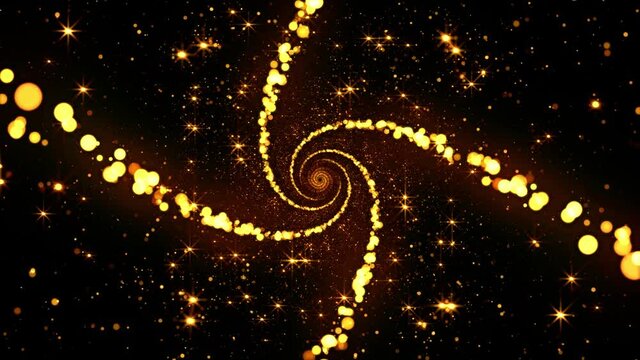 Abstract Glitter Motion Background Animation Shining gold Fibonacci Particles Tunnel Shimmering Glittering Particles 4K loop Video Animation