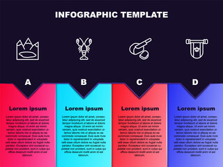 Set line Canadian lake, Lobster, Peameal bacon and Pennant Canada. Business infographic template. Vector.