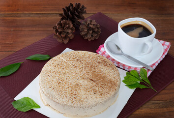 Cake and coffee on the wooden table