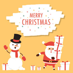 Merry Christmas and happy new year greeting poster. Holiday cartoon character.