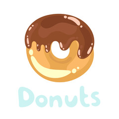 Donut with chocolate glaze. Glossy donut isolated on a white background. Simple modern flat design. Vector illustration for bakery cards design, baking products, menu, baking shop, pastry