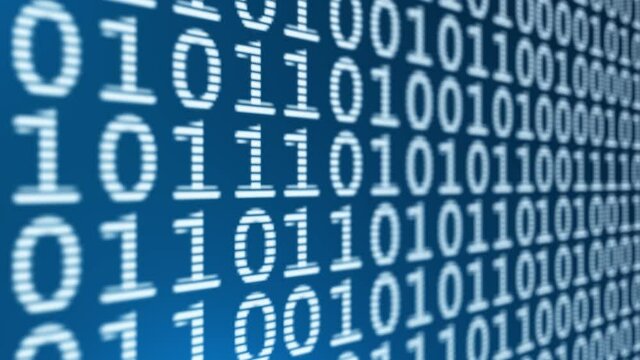 Blue digital binary data on computer screen. Artistic binary  code motion background.
