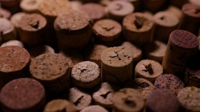 various corks from wine bottles as a video background