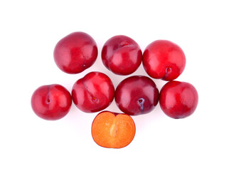 red cherry plum isolated on white background