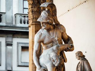 Menelaus supporting the body of Patroclus, in the Loggia dei Lanzi, Florence, Italy. Renaissance...
