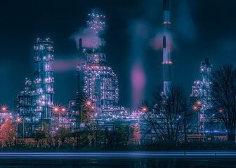 oil refinery at night 