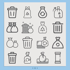 Simple set of waste material related lineal icons.