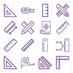 16 pack of measuring rod  lineal web icons set