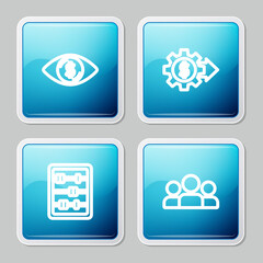 Set line Eye with dollar, Gear, Abacus and Users group icon. Vector.