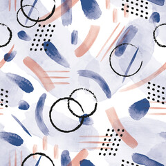 Vector painted pink blue abstract seamless pattern