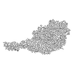 Austria map from pattern of black latin alphabet scattered letters. Vector illustration.