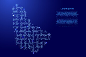 Barbados map from blue pattern of the maze grid and glowing space stars grid. Vector illustration.