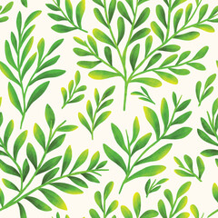 Seamless watercolor botanical pattern. Digitally hand painting floral background. Modern leaves design for fabric, wallpaper, surface.
