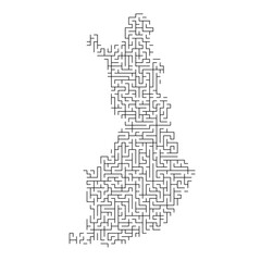 Finland map from black pattern of the maze grid. Vector illustration.