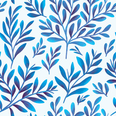 Seamless watercolor botanical pattern. Digitally hand painting floral background. Modern leaves design for fabric, wallpaper, surface.