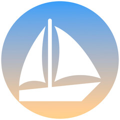 Sailing boat symbol of a set. White boat icon, on gradient button. Use for banner, card, poster, brochure, banner, app, web design. Easy to edit. Vector illustration - EPS10.
