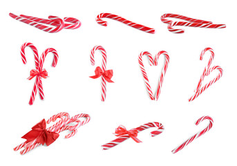 Set of Christmas candy canes on white background