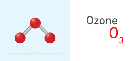 Ozone (O3) gas molecule.Stick model. Structural Chemical Formula. Chemistry Education