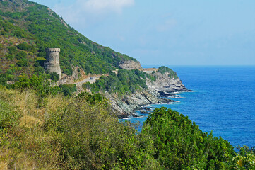 Naklejka na ściany i meble Tower of Bones on the D80 road north of Marina di Sisco, Corsica
