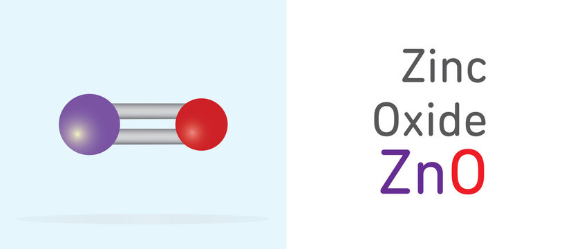 Zinc Oxide (ZnO) gas molecule.Stick model. Structural Chemical Formula. Chemistry Education