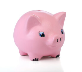 Pink piggy bank isolated on white background