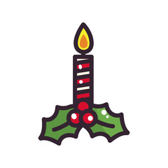 merry christmas candle with leaves vector design