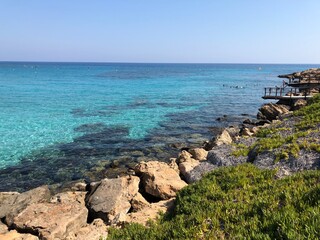 the beach of Fig tree bay. Cyprus, Protaras. summer holiday. Mediterranean sea