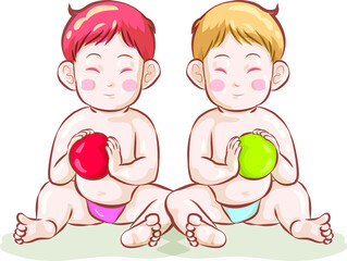 twin baby sitting play the ball