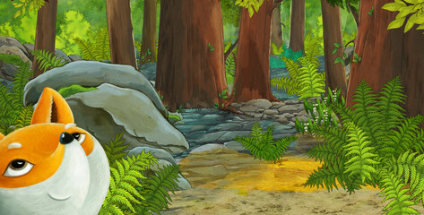 cartoon scene with friendly animal in the forest