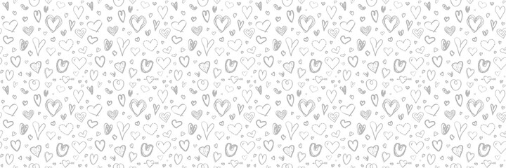 Monochrome background with hand drawn hearts. Seamless light pattern. Valentine's day. Black and white illustration