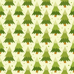 Seamless pattern of hand-drawn Christmas trees in flat style. Cute background in green colors. Thicket. Vector illustration