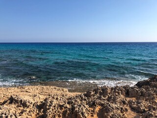 Fototapeta na wymiar Mediterranean sea. Cyprus. Protaras. in Ayia NAPA. waves on the sea. summer day