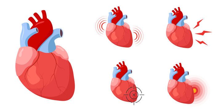 Heart pain illustration. Problems with heart. Medical icons. Vector isolated on white