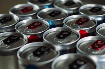 Shiny Silver Aluminum Soda Cans in a Group