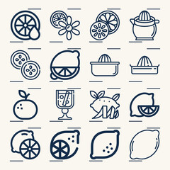 Simple set of citrus related lineal icons.