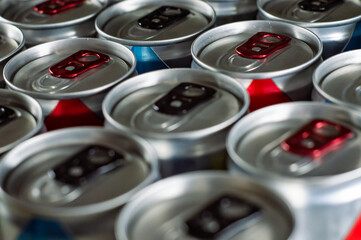 Shiny Silver Aluminum Soda Cans in a Group