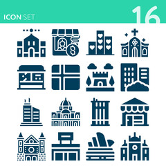 Simple set of 16 icons related to administrative district