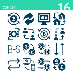 Simple set of 16 icons related to switch over