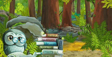 cartoon scene with friendly animal in the forest