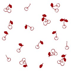Vector seamless cherry happy fruit pattern. Hand drawn contour fruits ornament - 397080971