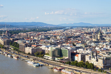 Fototapeta na wymiar Panoramic cityscape view of Budapest from the Gellert Hill, capital of Hungary. 